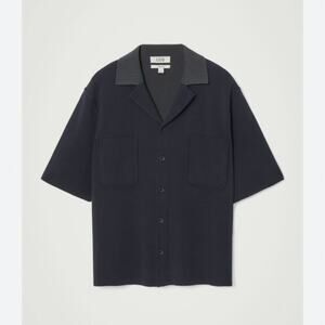 COS Oversized Double Faced Knit Polo Shirt Navy / Grey